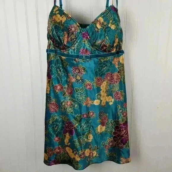 Cacique Womens Babydoll Floral Satin Slip Top Velvet Sz 26/28 Fairy Whimsigoth - Picture 2 of 16